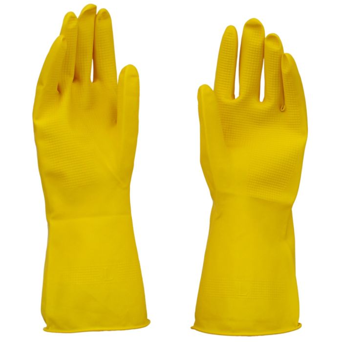 Takarítás és háztartási munkák/Háztartási és általános használatra szánt kesztyűk/Háztartási kesztyűk - Háztartási latex kesztyűk, pamut bélésű, sárga, különböző méretűek