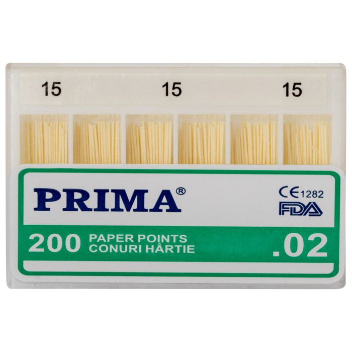 Fogorvosi Rendelő/Papírcsúcsok és Guttapercha/Fogászati Papírcsúcsok - Endodontiai papírpontok PRIMA .02, sz. 15-40, többféle szín, 200 db