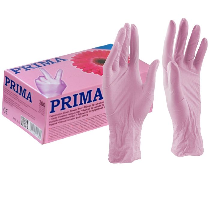 Orvosi gyakorlat/ORVOSI VIZSGÁLATI ÉS MŰTÉTI KESZTYŰK/Latex és Nitril Orvosi Vizsgálati Kesztyűk - PRIMA Rózsaszín, nem steril, nitril vizsgálókesztyű, többféle méretben, 100db
