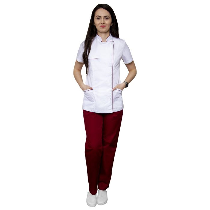 Munkaruhák/PROFESSZIONÁLIS EGYENRUHÁK/Női blúzok és kabátok - Tunica medicala dama ELA Premium, maneca scurta, inchidere capse, 3 buzunare