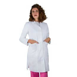Munkaruhák/PROFESSZIONÁLIS EGYENRUHÁK/Köpenyek és munkaruha - MIA Premium női hosszú, 2 zsebes, hosszú ujjú orvosi köpeny, gombos záródással, kék színben, S méret