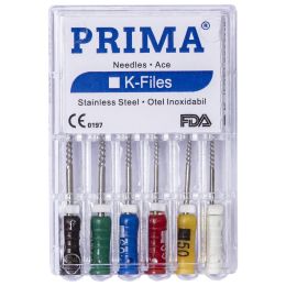 Fogorvosi Rendelő/ENDODONTIA/Gyökérkezelő Tűk - PRIMA KERR K-FILES válogatott, 45-80-as számú, hosszúság 25mm, 6 darab