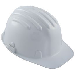 Higiénia és biztonság/Fejvédelem/Balesetvédelmi sisakok és porvédő maszkok - HDPE biztonsági sisak, műanyag tartóval, 440V, fehér