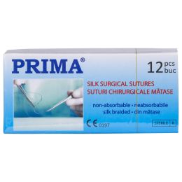 Orvosi gyakorlat/Fogorvosi Rendelő/Sebészeti Fogászati Varratok - Sebészeti selyemszál PRIMA varrat 75cm hosszú háromszög alakú tű 3/8 19mm USP 3/0