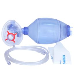 Orvosi gyakorlat/ELSŐSEGÉLY - LÉGZÉS/Elsősegély újraélesztés - Felnőtteknek szánt PVC újraélesztő, 200 cm-es oxigéncső, 5-ös számú oxigénmaszk, 1650 ml-es tartálykapacitás