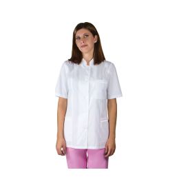 Munkaruhák/PROFESSZIONÁLIS EGYENRUHÁK/Női blúzok és kabátok - OANA Prémium női orvosi köpeny, tunika, rövid ujjú, gombokkal, 3 zsebbel, fehér, S
