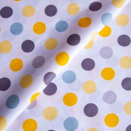 Szövetek és Varrási Kiegészítők/Szövetek/Nyomott Szövetek - Textil anyag, pamut, sárga/szürke pöttyök, 2,4 x 1m